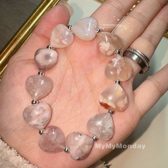 Heart Cherry Blossom Agate Bracelet 12mm - Picture 2 of 7